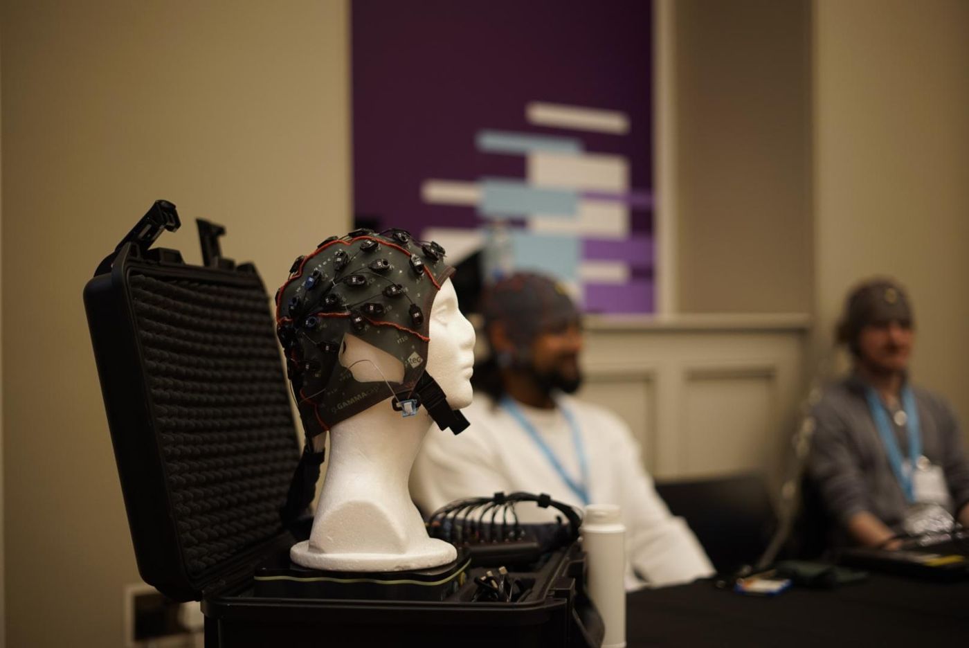 EEG cap on a mannequin head at a demo